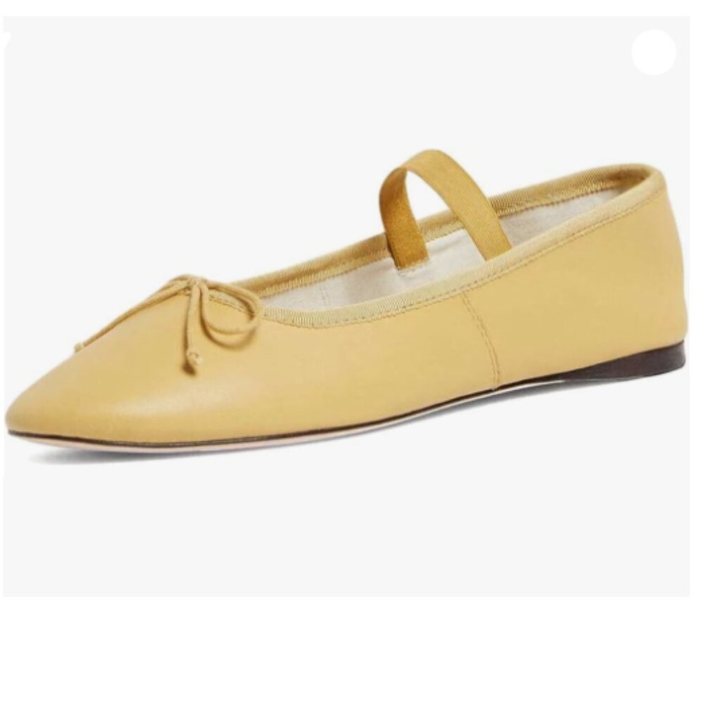miss left Women Girls Adorable Closed Round Toe Mary Jane Flats Bowknots Yellow
